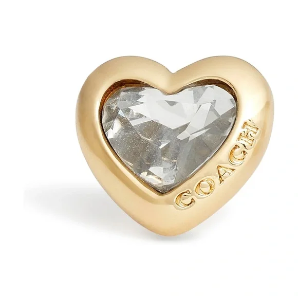 New Coach Gold Stone Heart Crystal Stud Earrings - Picture 3 of 6